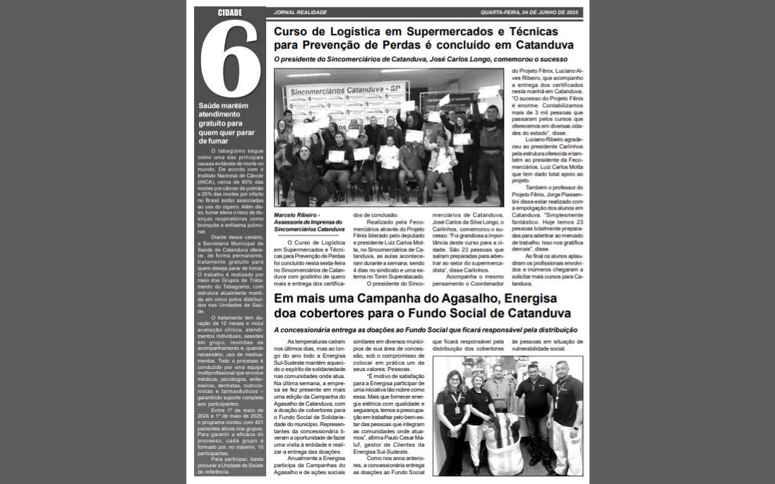 Jornal Realidade destaca Curso de Logística em Supermercados realizado no Sindicato de Catanduva