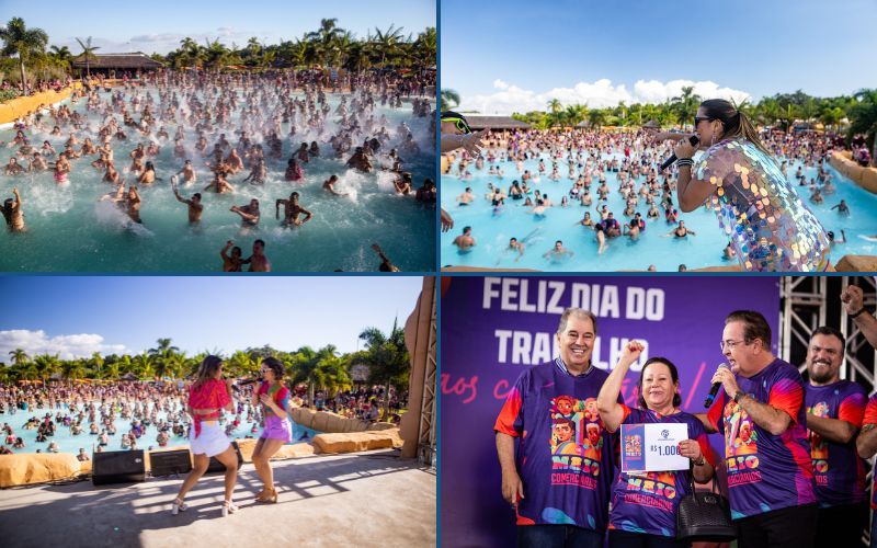 Parque aquático, shows e sorteios fizeram a alegria dos comerciários no 1º de Maio