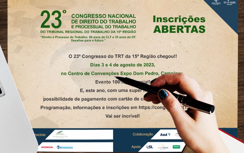 Abertas as inscrições para o 23º Congresso do TRT da 15ª Região