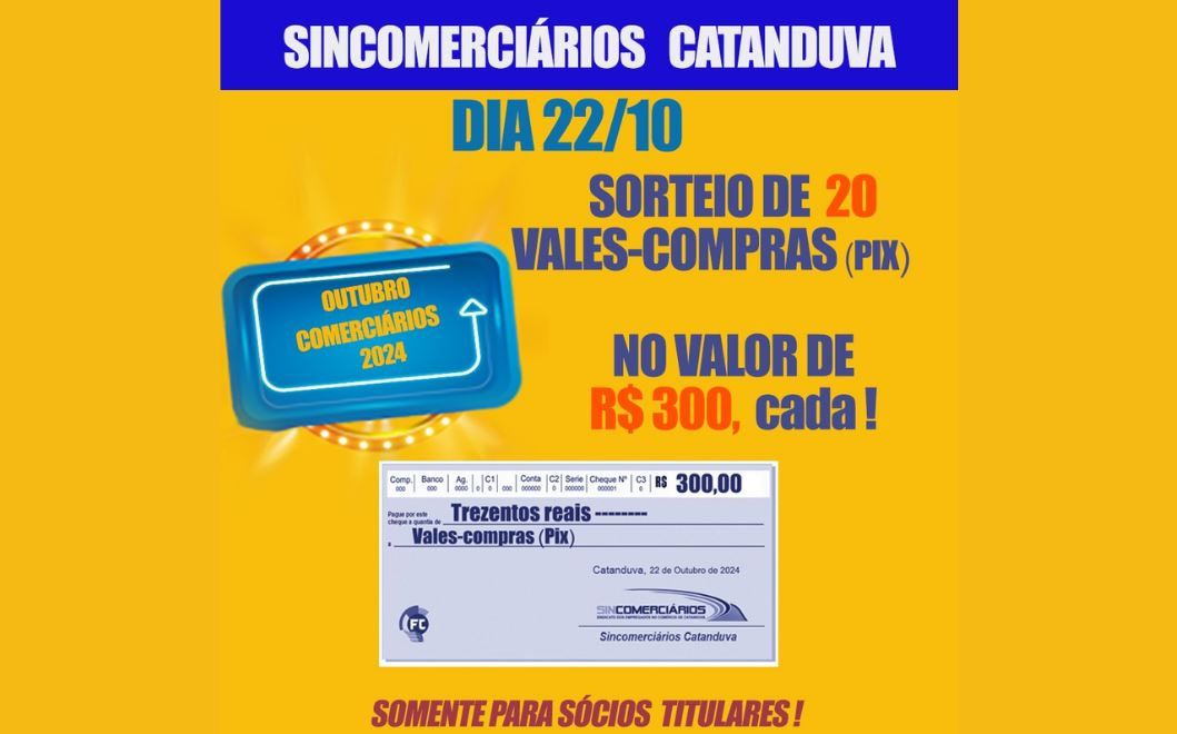 Sincomerciários Catanduva realiza sorteio em comemoração ao Dia do Comerciário