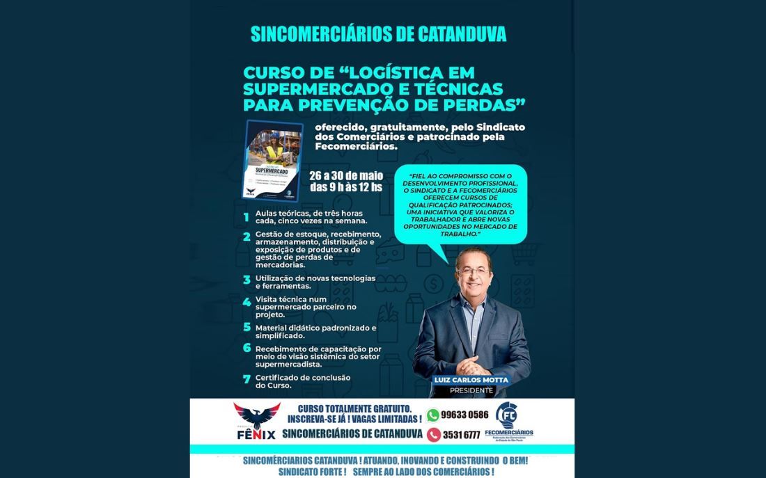 Inscrições abertas no Sincomerciários de Catanduva para o Curso de Logística em Supermercados e Técnicas para Prevenção de Perdas