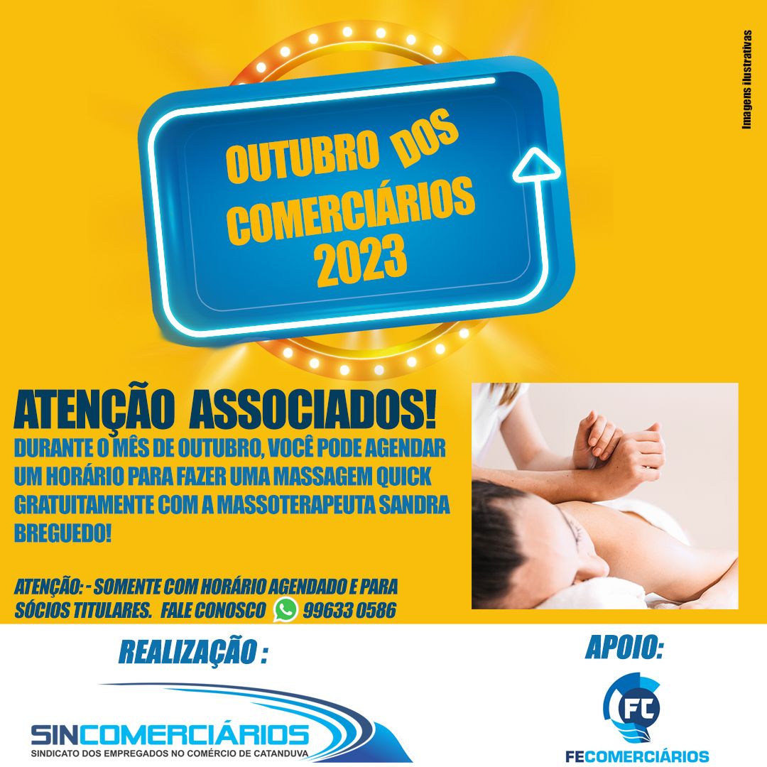 Atenção associados do Sincomerciários. Últimos dias de massagem quick gratuita