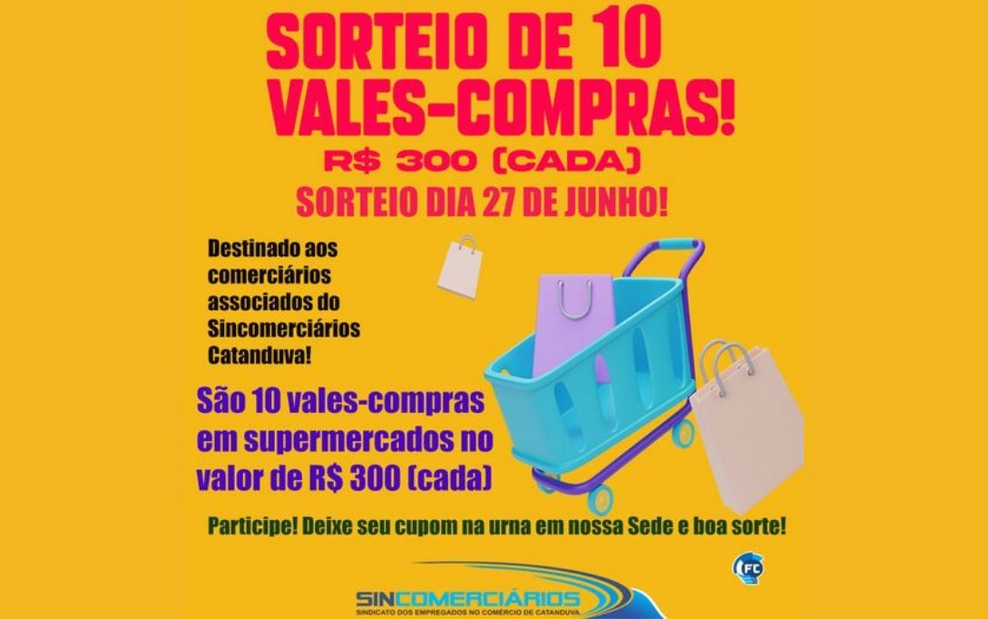 Sorteio de vales-compras será na próxima terça-feira no Sincomerciários