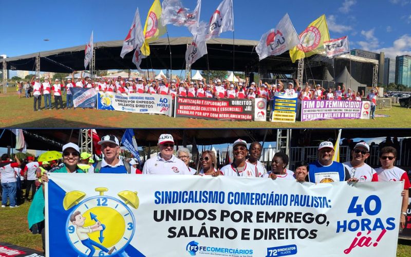 Comerciários e práticos de farmácia na linha de frente da Marcha da Classe Trabalhadora em Brasília