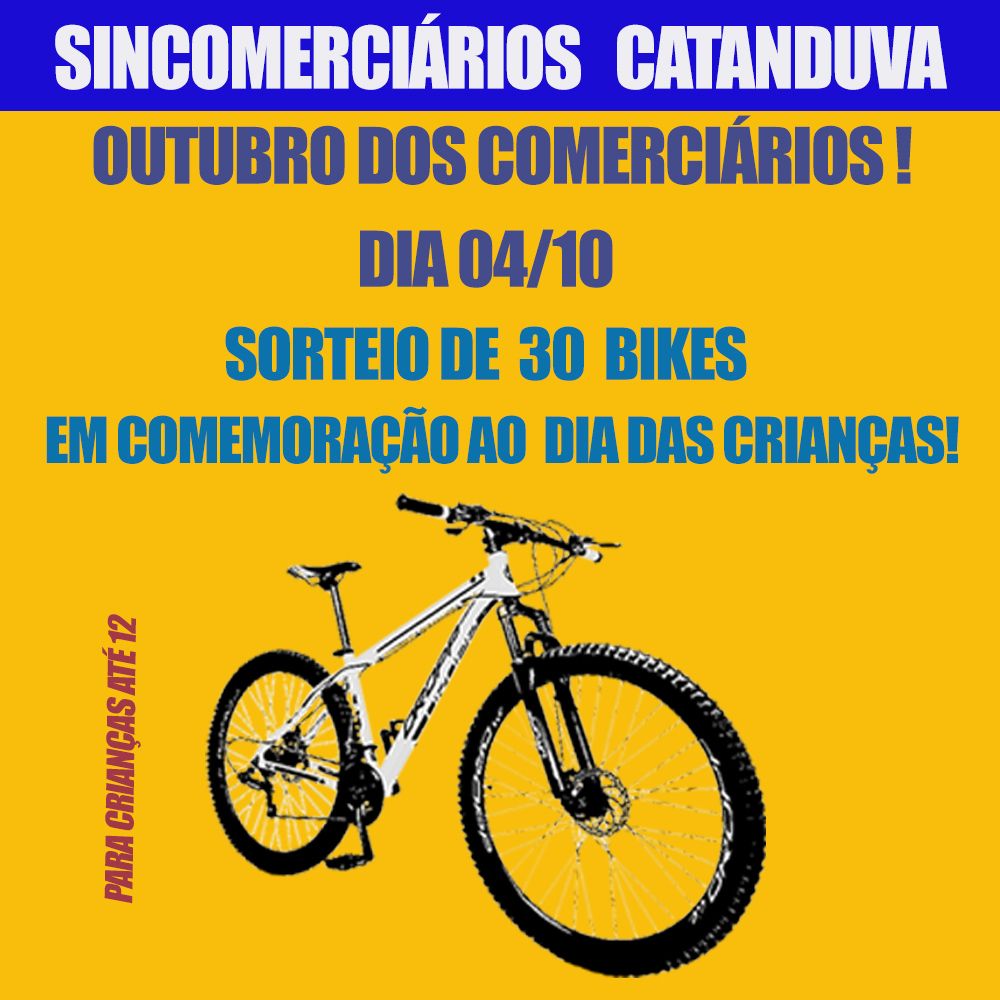 Sincomerciários sorteia 30 bikes aos filhos dos associados nesta sexta-feira (4)