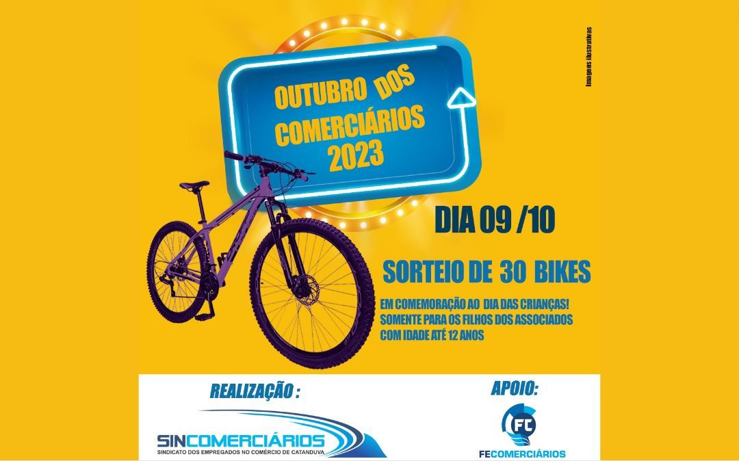 Sincomerciários sorteia hoje (9/10) 30 bicicletas aos associados